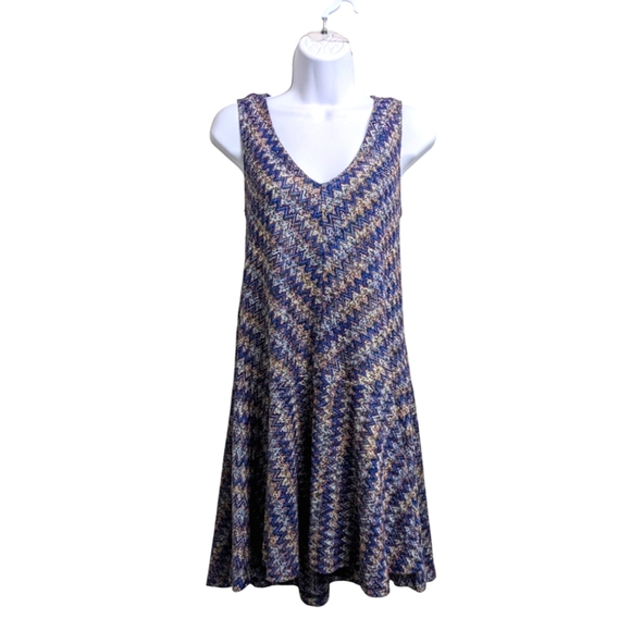 Maeve By Anthropologie Westwater Knit Tank Dress Blue Zigzag Pattern V-Neck XS - Picture 1 of 12